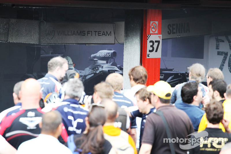 The Aftermath Of A Fire In The Williams F1 Team Pit Area At