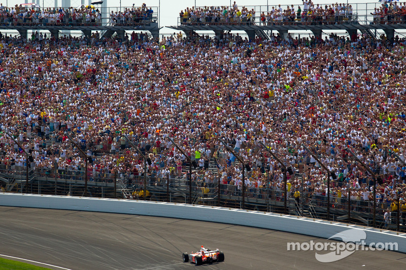 Bryan Herta makes a lap with Dan Wheldon's 2011 Indy 500 winning car