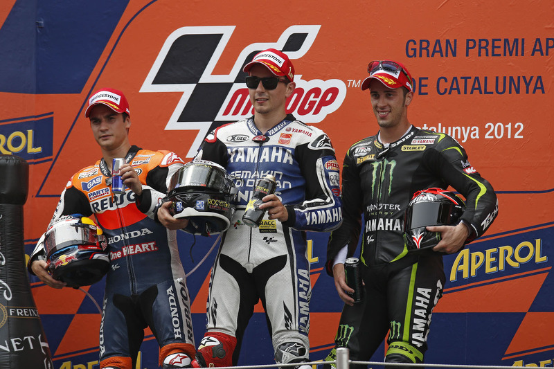 Podium: race winner Jorge Lorenzo, Yamaha Factory Racing, second place Dani Pedrosa, Repsol Honda Te