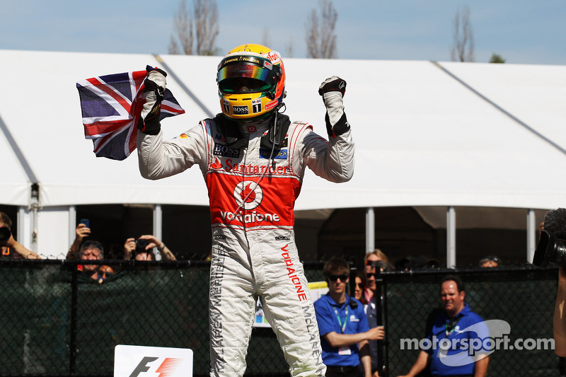 Race winner Lewis Hamilton, McLaren Mercedes celebrates in parc ferme