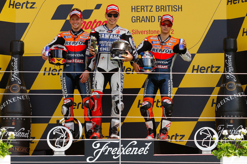 2012: 1. Jorge Lorenzo, 2. Casey Stoner, 3. Dani Pedrosa