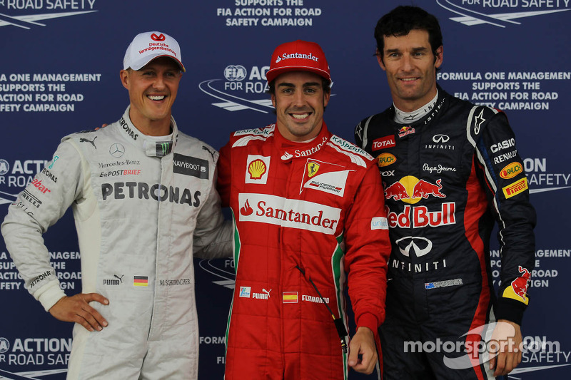 Pole: position for Fernando Alonso, Scuderia Ferrari 2. sıra Mark Webber, Red Bull Racing ve 3. sır