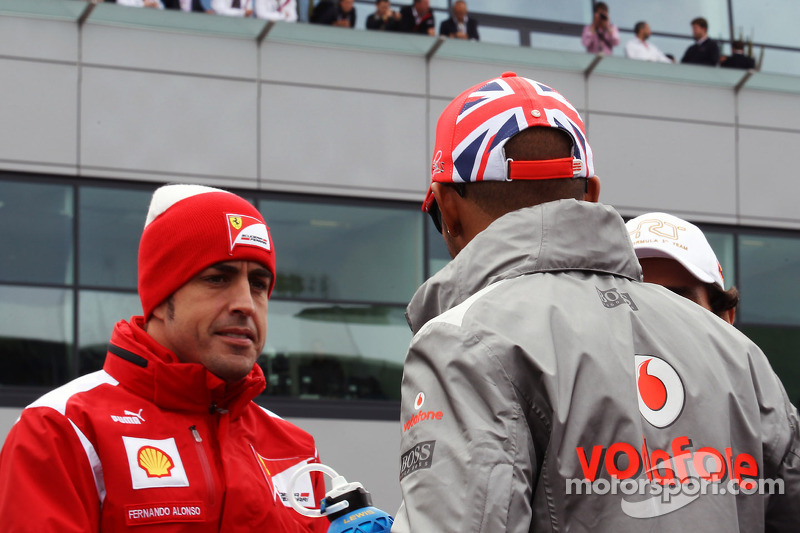 Fernando Alonso, Ferrari en Lewis Hamilton, McLaren rijdersparade