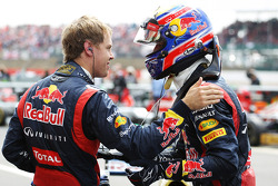 Race winner Mark Webber, Red Bull Racing celebrates in parc ferme with team mate Sebastian Vettel, Red Bull Racing