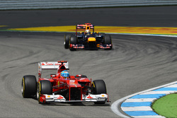 Fernando Alonso, Ferrari leads Sebastian Vettel, Red Bull Racing