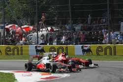 Lewis Hamilton, McLaren leads Felipe Massa, Ferrari at the start of the race