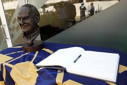 A bronze statue and a book of condolences for the late Sid Watkins, Former FIA Safety Delegate