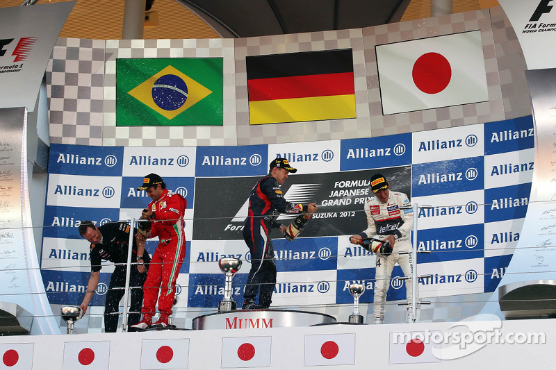 2012 Podium: 1. Sebastian Vettel, Red Bull - Renault. 2. Felipe Massa, Ferrari. 3. Кamui Kobayashi, Sauber-Ferrari