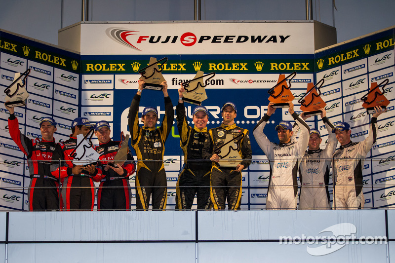 LMP1 Podium: First place Nicolas Prost, Neel Jani; Second place David Brabham, Karun Chandhok, Peter