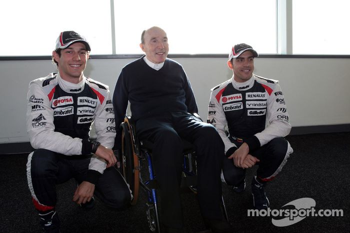 Bruno Senna and Pastor Maldonado, Williams F1 Team with Frank Williams