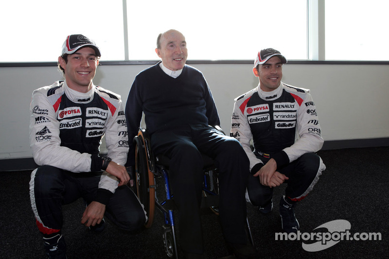 Bruno Senna and Pastor Maldonado, Williams F1 Team with Frank Williams