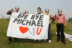 Michael Schumacher, Mercedes AMG F1 fans with banners and masks