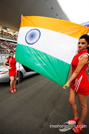 Indian flag on the grid with grid girls