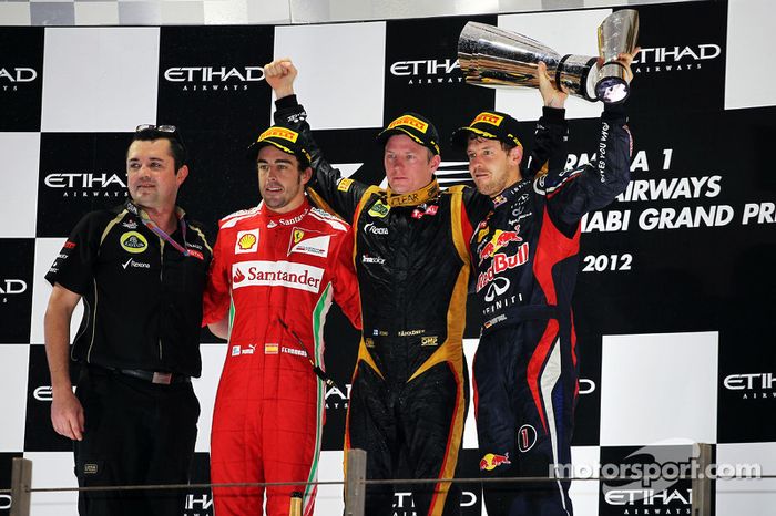 2012: 1. Kimi Räikkönen, 2. Fernando Alonso, 3. Sebastian Vettel