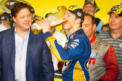 Championship victory lane: 2012 NASCAR Sprint Cup Series champion Brad Keselowski, Penske Racing Dodge celebrates with Brian France