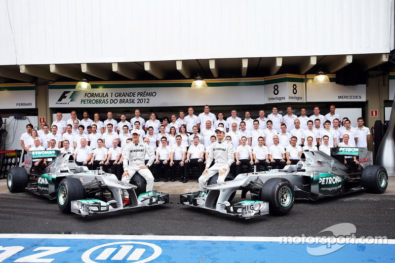 Michael Schumacher, Mercedes AMG F1 and Nico Rosberg, Mercedes AMG F1 at a team photograph