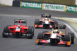 Pedro De La Rosa, HRT Formula 1 Team leads Charles Pic, Marussia F1 Team