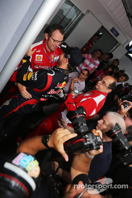 Sebastian Vettel, Red Bull Racing celebrates his World Championship with Stefano Domenicali, Ferrari General Director