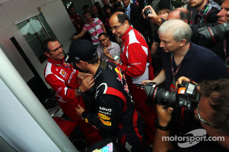 Sebastian Vettel, Red Bull Racing celebrates his World Championship with Stefano Domenicali, Ferrari