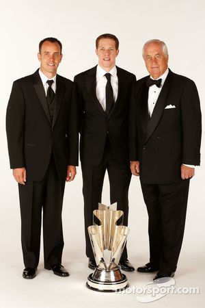 2012 champion Brad Keselowski with crew chief Paul Wolfe and team owner Roger Penske