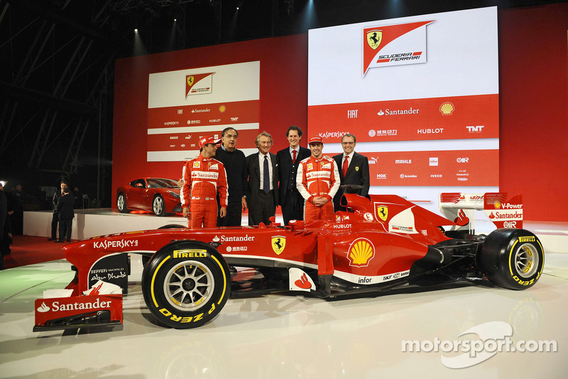 Felipe Massa, Sergio Marchionne, Luca di Montezemolo, John Elkann, Fernando Alonso and Stefano Domenicali