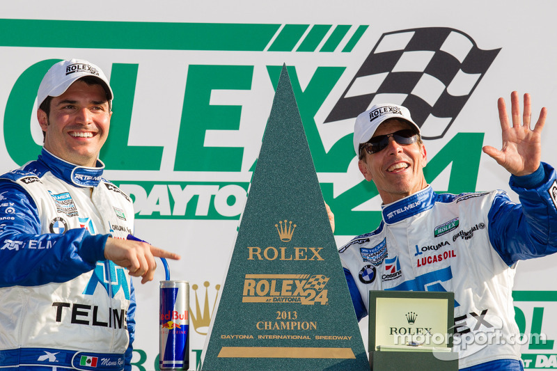 DP victory lane: class and overall winners Memo Rojas and Scott Pruett celebrate