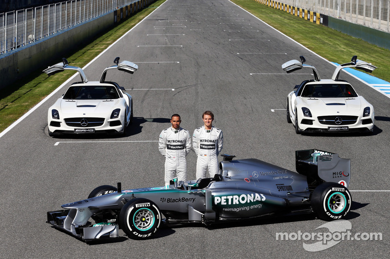 Lewis Hamilton and Nico Rosberg present the Mercedes AMG W04