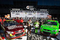 Front row for the 2013 Daytona 500: pole winner Danica Patrick, Stewart-Haas Racing Chevrolet, with second fastest qualifier Jeff Gordon, Hendrick Motorsports Chevrolet