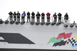 Spotters take their places on the roof