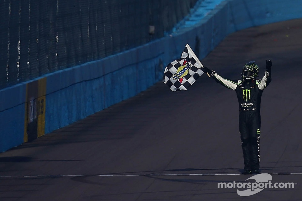 Race winner Kyle Busch celebrates