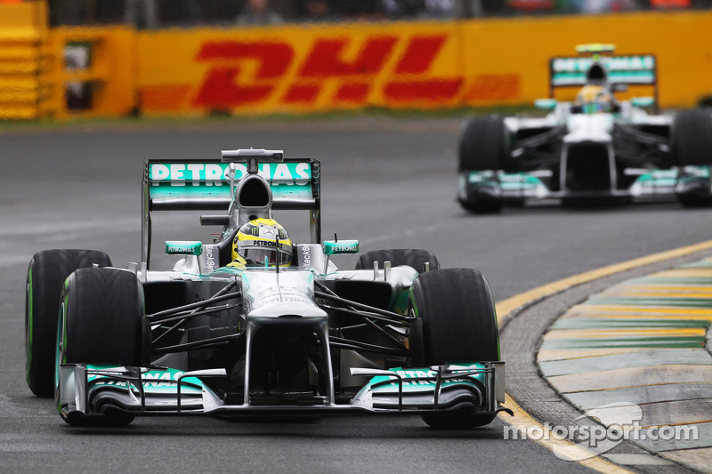 Nico Rosberg, Mercedes AMG F1 W04 leads team mate Lewis Hamilton, Mercedes AMG F1 W04