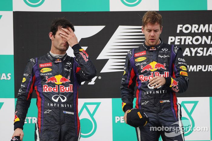 Podio: ganador de la carrera Sebastian Vettel, Red Bull Racing. Mark Webber, Red Bull Racing el segu