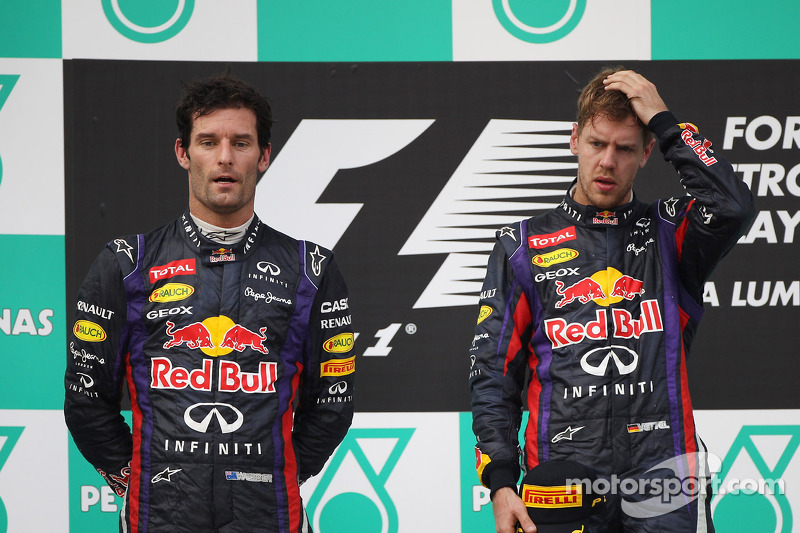 Podio: ganador de la carrera Sebastian Vettel, Red Bull Racing. Mark Webber, Red Bull Racing el segu