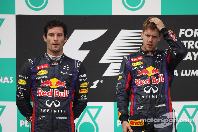 Podium: race winner Sebastian Vettel, Red Bull Racing, second place Mark Webber, Red Bull Racing