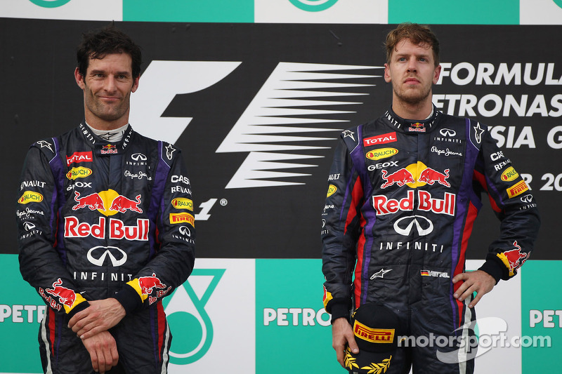 Podium: race winner Sebastian Vettel, Red Bull Racing, second place Mark Webber, Red Bull Racing