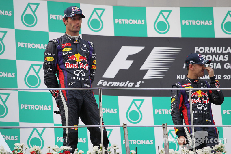 Podium: race winner Sebastian Vettel, Red Bull Racing, second place Mark Webber, Red Bull Racing