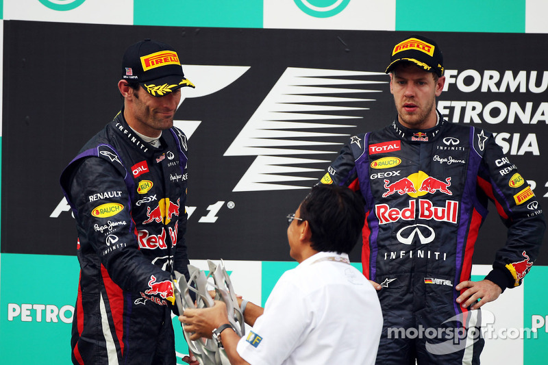 Podium: race winner Sebastian Vettel, Red Bull Racing, second place Mark Webber, Red Bull Racing