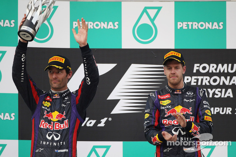 Podium: race winner Sebastian Vettel, Red Bull Racing, second place Mark Webber, Red Bull Racing