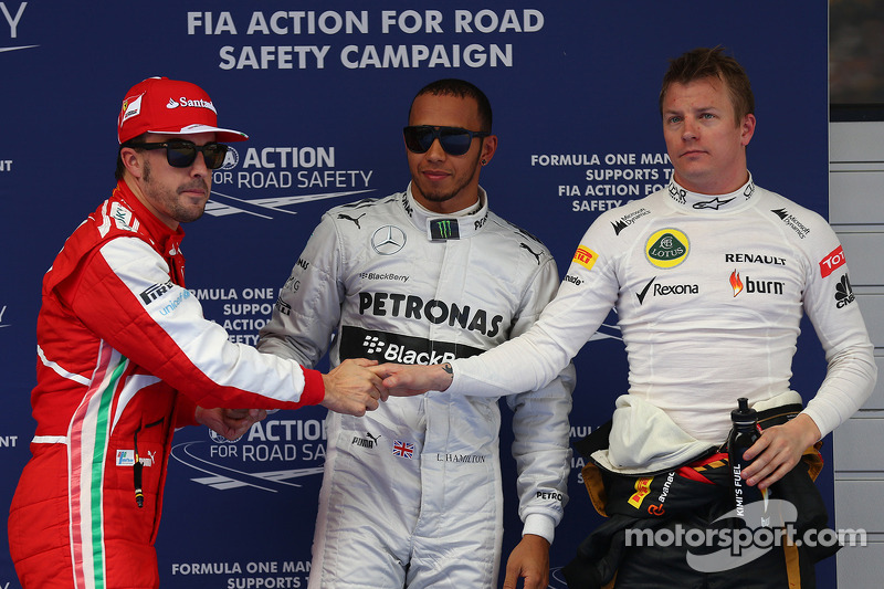 Pole position for Lewis Hamilton, Mercedes AMG F1 2nd for Kimi Raikkonen, Lotus F1 Team and 3rd for 