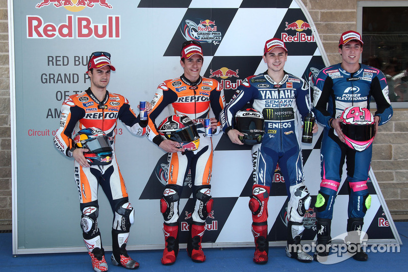 Polesitter Marc Marquez, second place Dani Pedrosa, third place Jorge Lorenzo, top CRT rider Aleix E