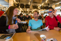 Cyndie Allemann, Sven Hannawald and Thorsten Drewes share a laugh