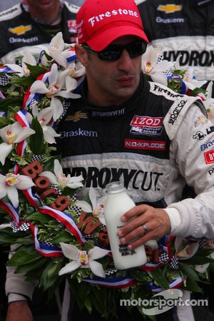 Race winner Tony Kanaan celebrates