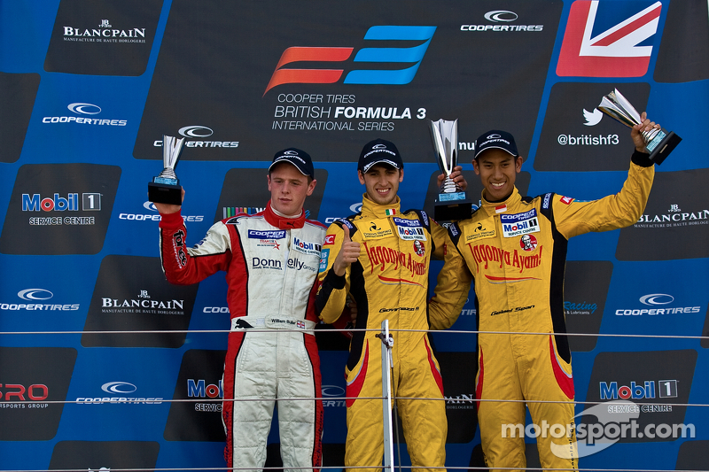 Podium from left: Willaim Buller, Antonio Giovinazzi and Sean Gelael