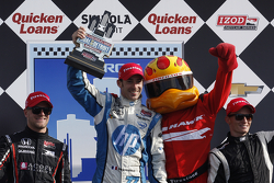 Race winner Simon Pagenaud, second place James Jakes, third place Mike Conway