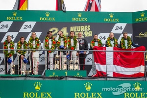 LMGTE Pro podium: class winners Marc Lieb, Richard Lietz, Romain Dumas, second place Jörg Bergmeister, Patrick Pilet, Timo Bernhard, third place Darren Turner, Stefan Mücke, Peter Dumbreck