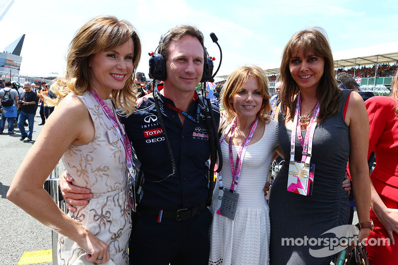 Christian Horner, Chefe de equipe da Red Bull Racing, com Amanda Holden, Geri Halliwell e Carol Vordermann, no grid