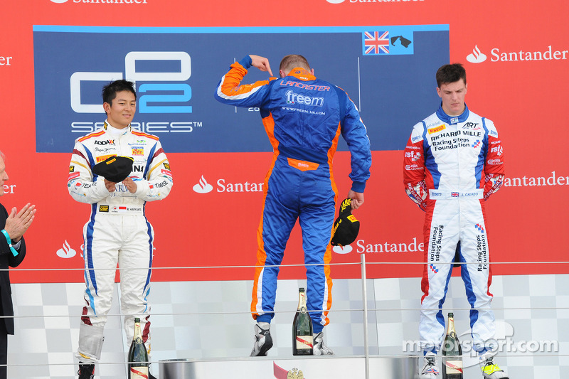 Podium race 2: winner Jon Lancaster, second place Rio Haryanto, third place James Calado