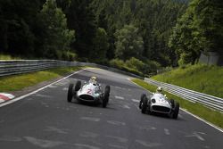 Lewis Hamilton and Nico Rosberg drive classic Mercedes-Benz around the Nordschleife