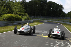Lewis Hamilton and Nico Rosberg drive classic Mercedes-Benz around the Nordschleife