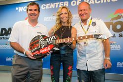 Daytona International Speedway President Joir Chitwood, pre-race concert performing artist Sheryl Crow and guitar designer Sam Bass